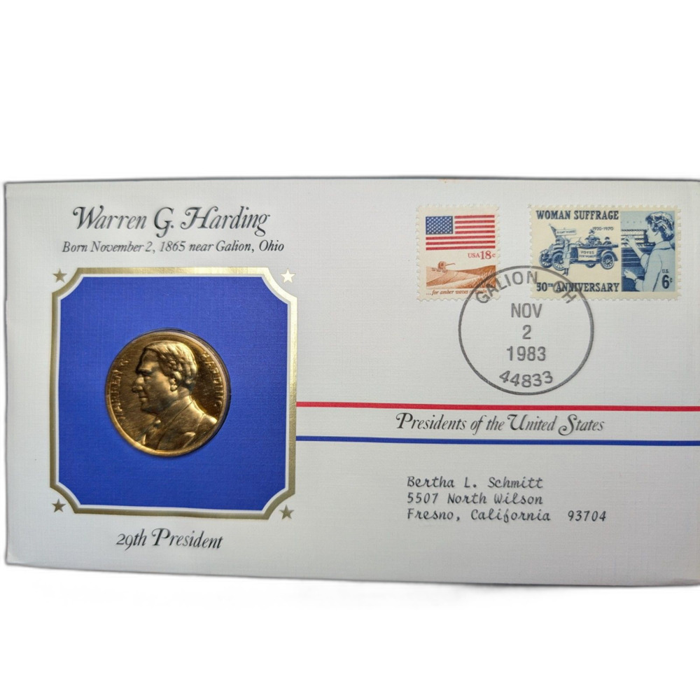 Warren G. Harding Presidential Cover –Gold Medallion – First Day of Issue – 1983